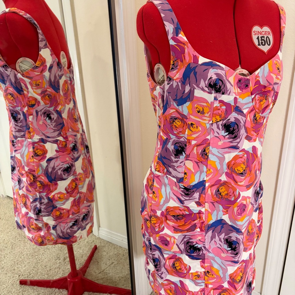 Nanette Lepore Candy Girl pink& purple floral print ruched sleeveless mini dress - Picture 2 of 6
